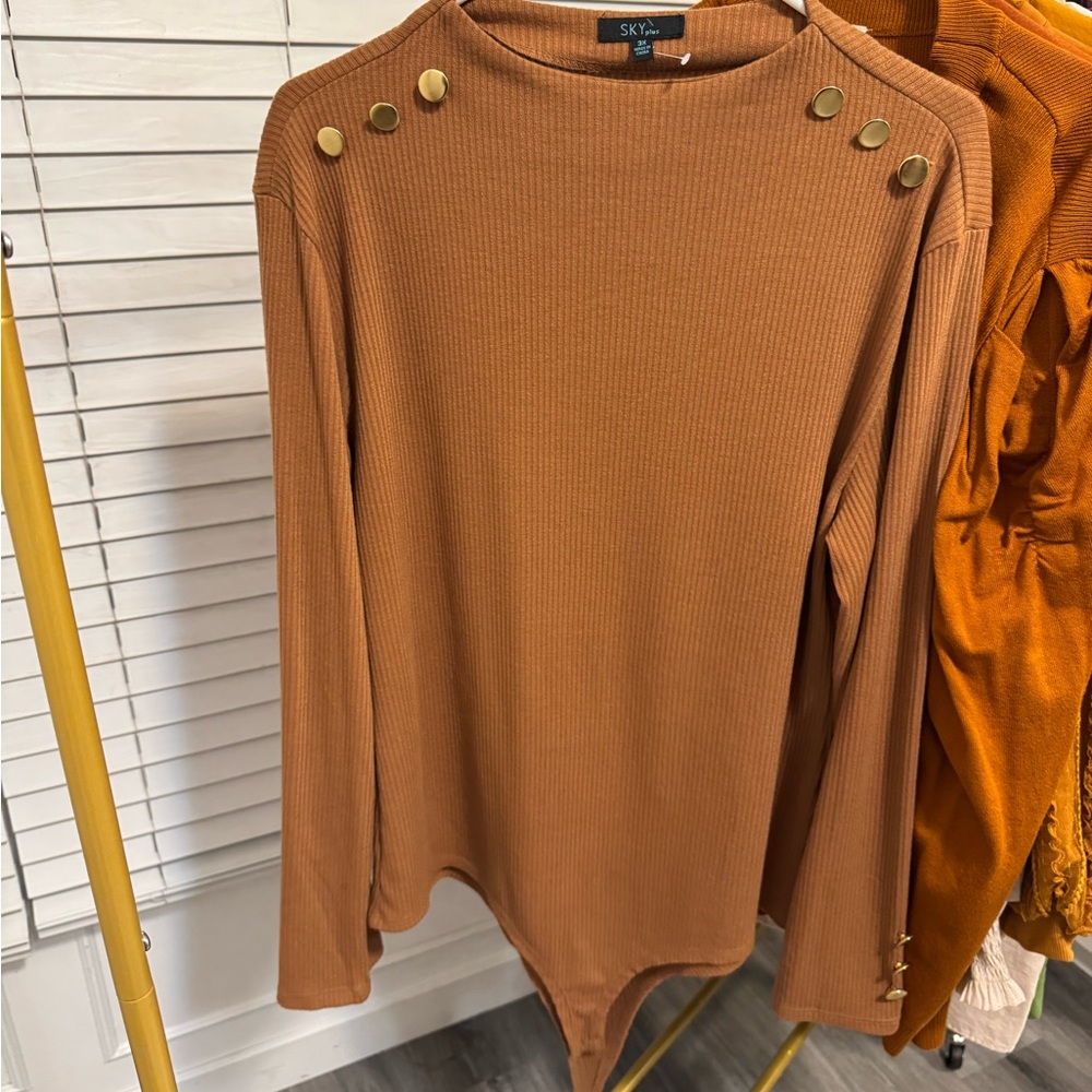 Sky Brown Fitted Long Sleeve Bodysuit